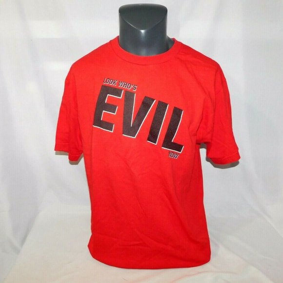 Evil Dead the Musical LOOK WHO'S EVIL NOW Mens L Red T Shirt - Picture 1 of 7